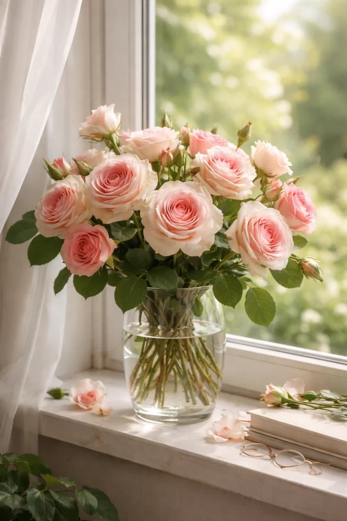 pencere önünde gül resimleri